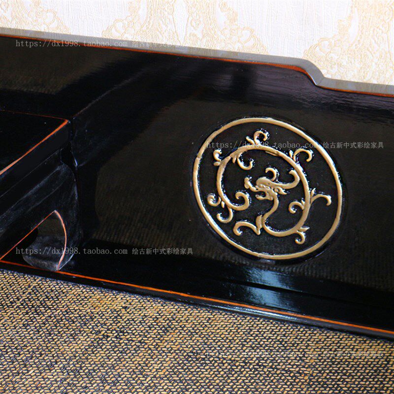 老榆木罗汉床仿古黑漆实木藤席面新古典客厅沙发床贵妃榻