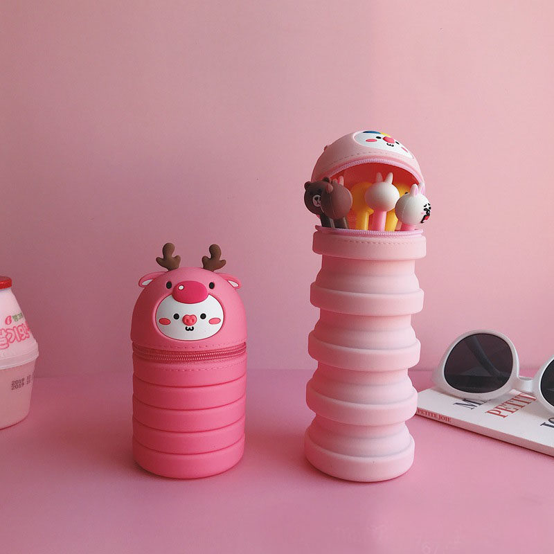 爱小学生大容量伸缩矽胶笔袋创意文具盒环保笔筒男孩女孩中