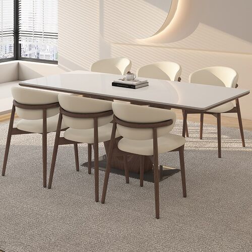 中古风德利丰岩板餐桌家用白蜡木小户型高级感奶油风实木吃饭桌子