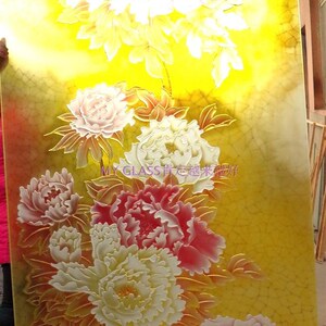 工艺钢化进门玄关屏风门艺术手工雕刻金色富贵牡丹