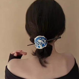 喜鹊枝头新中式超仙气质金属滴釉花鸟发簪子高级感小众国风发钗