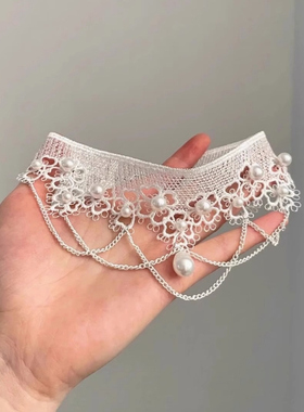 高级感蕾丝珍珠流苏项链欧美风轻奢小众锁骨链2025新款choker颈链