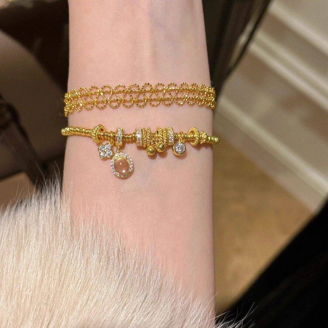 新中式金色小花盘缠手链女款2026精致轻奢小众高颜值中式跑环手串