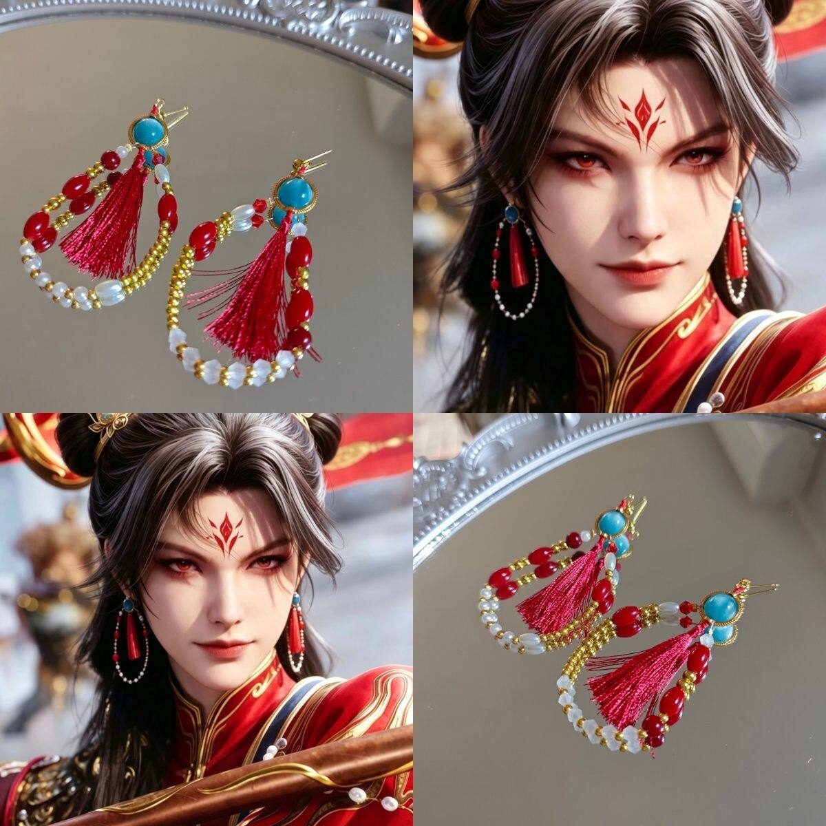 哪吒cos耳环师兄动漫周边二次元哪吒耳饰串珠流苏款耳坠原创长款