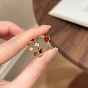 新中式红色滴釉葫芦四叶草戒指精致小众设计国风指环高级感食指戒