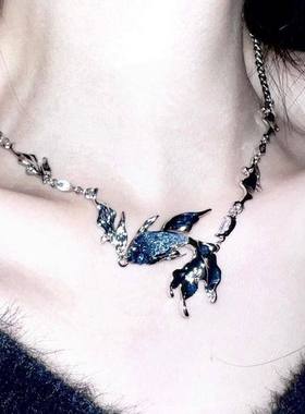 【深海之息】冷淡风渐变蓝色鱼儿项链女小众独特设计感重工锁骨链