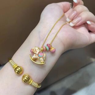 卡通珐琅滴油旋转木马吊坠项链时尚童趣彩色多巴胺甜甜圈锁骨链