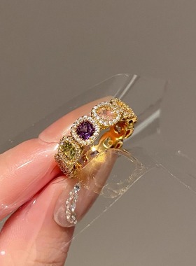 爆闪多巴胺彩色小方糖锆石手链女款2025新款轻奢小众精致抽拉手饰