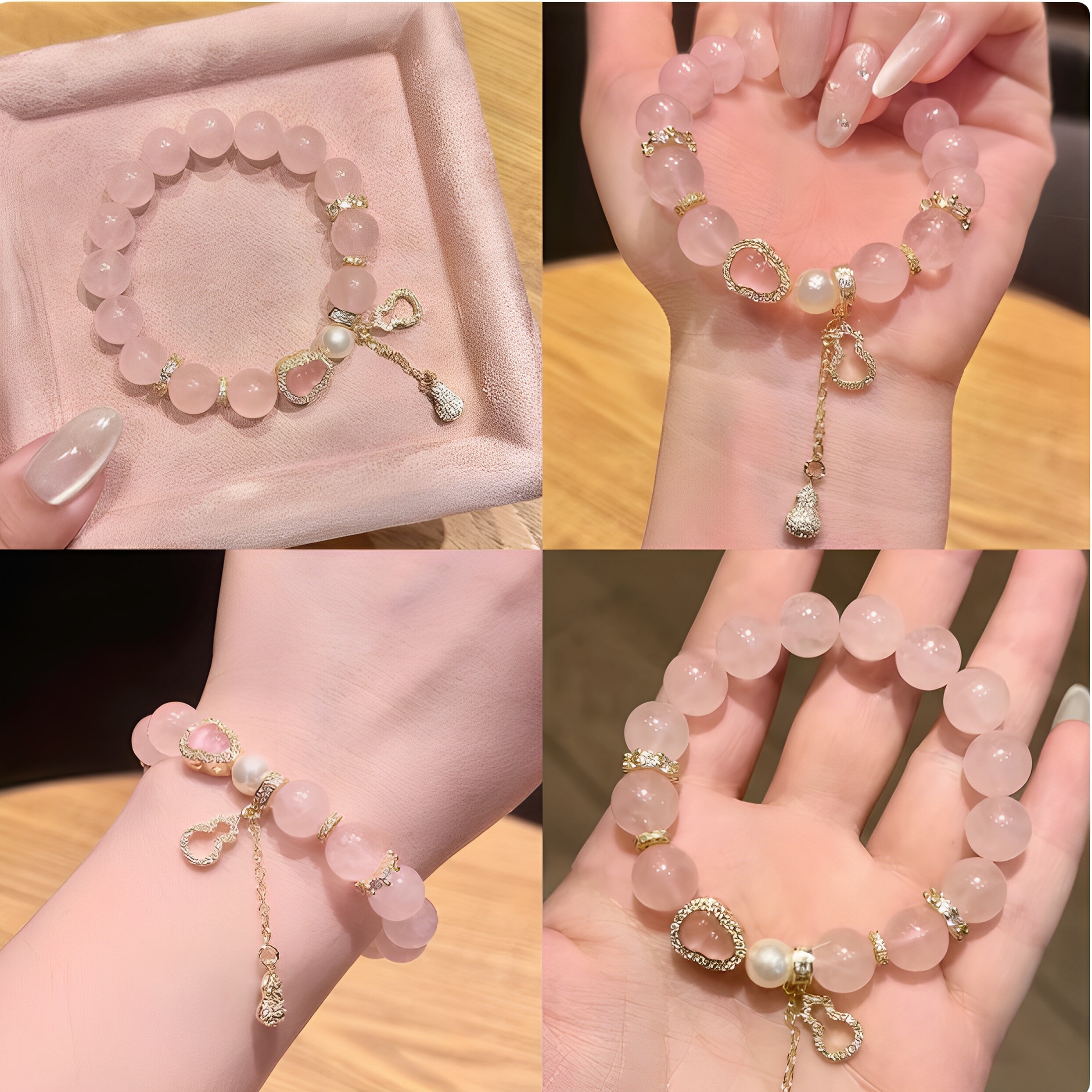 金粉世家~甜美粉色串珠手串女 招桃花转运轻奢手链森系闺蜜手饰品