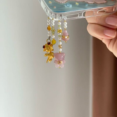 金鱼钱袋串珠流苏手机链小众diy高颜值手机挂绳串珠挂件礼物配饰