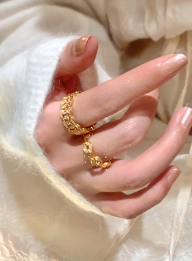 中古金色满钻五帝钱戒指2025年新款复古精致小众高级感钱多多指环