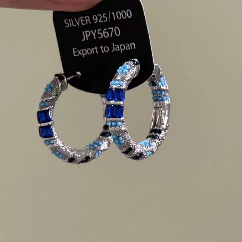 蓝色系珐琅耳圈女复古重工气质高级感耳环轻奢小众民族风耳钉耳饰