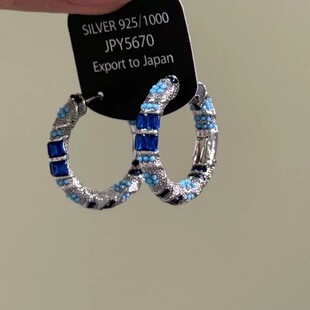 蓝色系珐琅耳圈女复古重工气质高级感耳环轻奢小众民族风耳钉耳饰