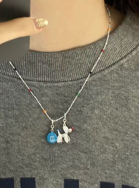 彩色m豆小狗气球项链女2025新款秋冬毛衣链多巴胺装饰锁骨链配饰