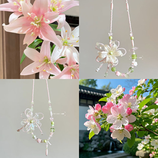 春夏多巴胺冰蓝鸢尾花双层串珠项链清冷感小众高级锁骨链百搭配饰