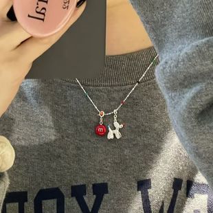 彩色气球狗红色m豆项链女2025新款秋冬高级感毛衣链爆款网红配饰