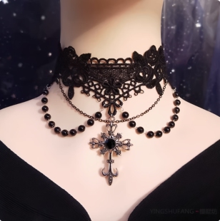 黑色蕾丝花朵chocker颈带项链女脖子配饰哥特风颈链lolita饰品