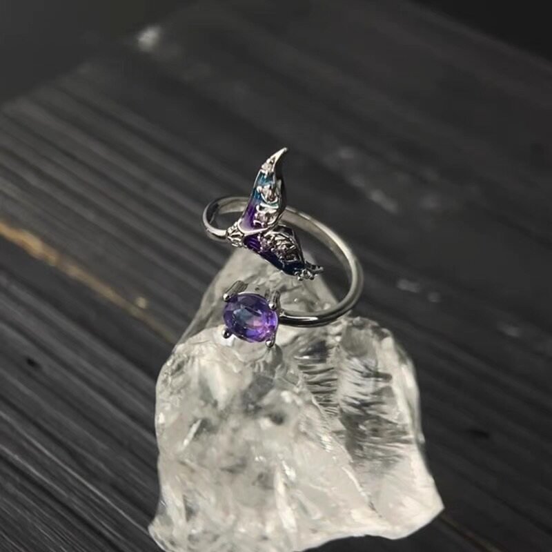 恋与深空紫色鱼尾戒指小众设计独特食指戒祁煜周边清冷感精致尾戒