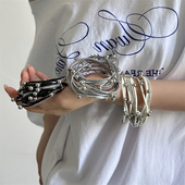 欧美哥特辣妹风个性 多层pu圆珠磁吸扣手链女小众时尚 设计感手饰潮