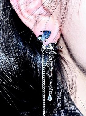 【深海之息】清冷感渐变蓝银色小鱼流苏耳钉高级感项链小长款耳饰