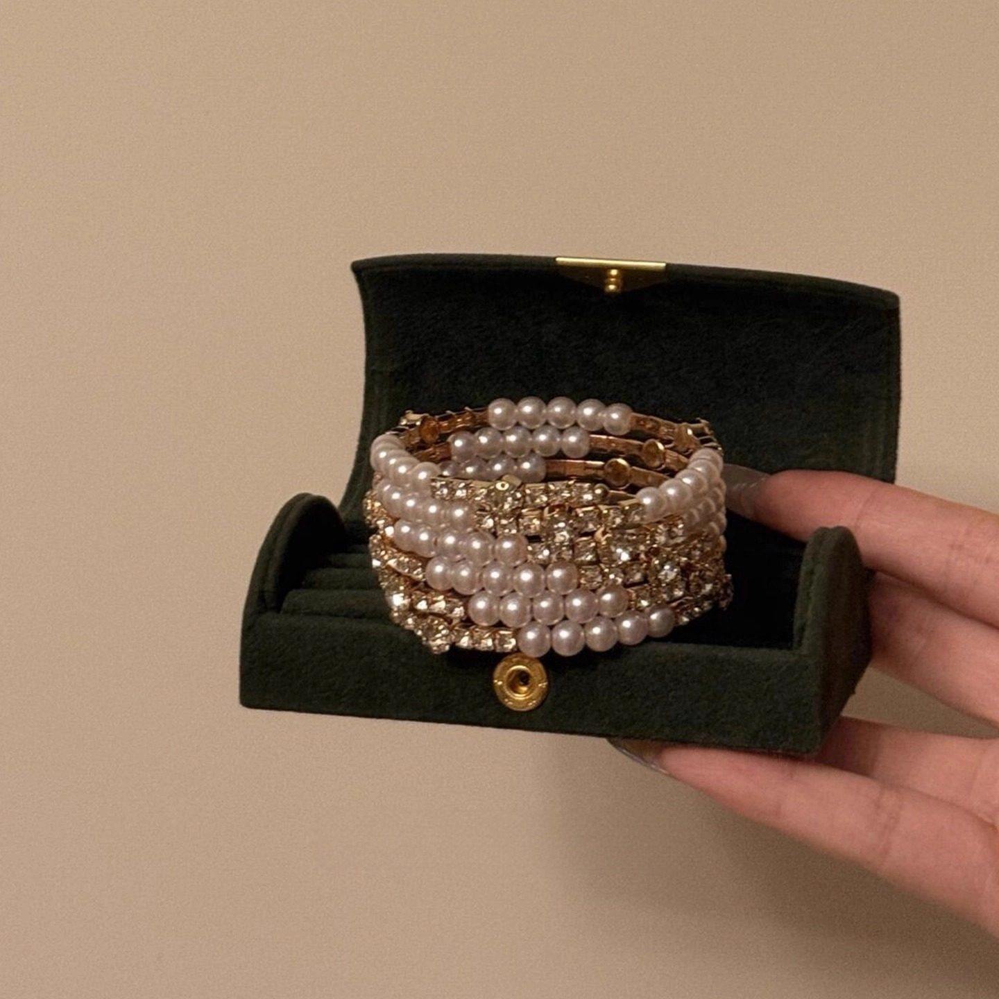 Vintage古着仿珍珠多圈少女手镯早秋新款高颜值手环气质个性手饰