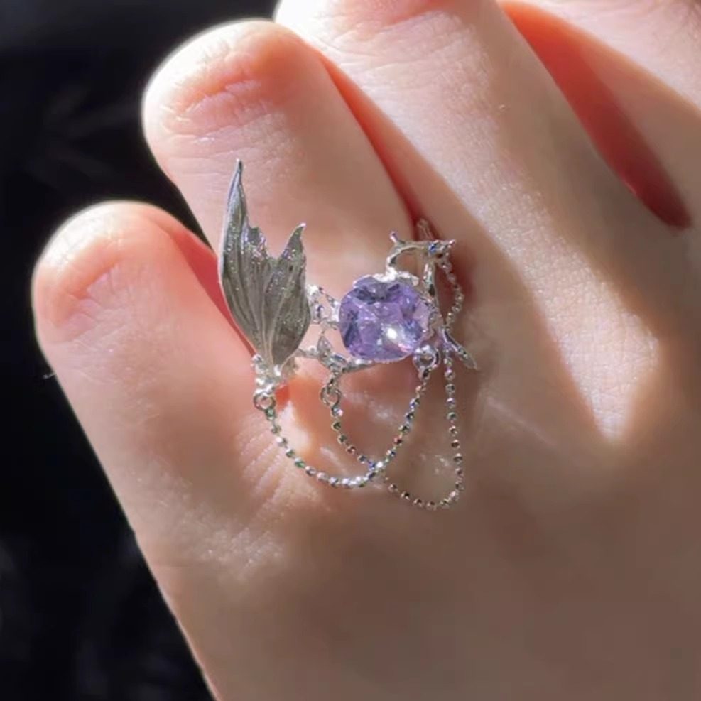 轻奢人鱼鱼尾链条开口戒指