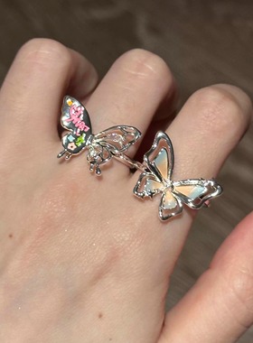 超仙珐琅蝴蝶涂鸦开口可调女戒