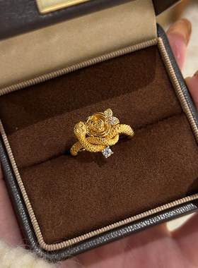 新中式蛇与玫瑰戒指老钱风中古轻奢高级感指环2026新款百搭食指戒