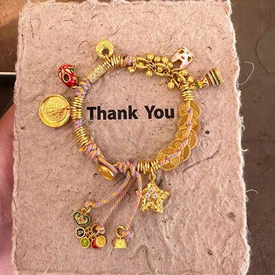 新中式五帝钱锤纹星星盘缠手链女招财转运配饰高级感小众编制手绳