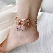 原创设计紫色蝴蝶铃铛脚链汉服古风cos配饰流苏异域风情礼物手链