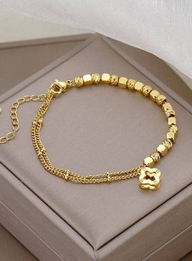 金色四叶花手链女轻奢小众精致高级感手串2026新款爆款叠戴手饰女