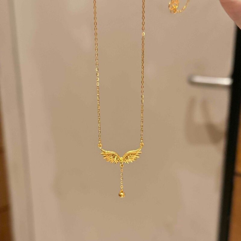 「鎏金飞羽」天使之翼金色翅膀项链女Y字流苏小金珠锁骨链轻奢图片