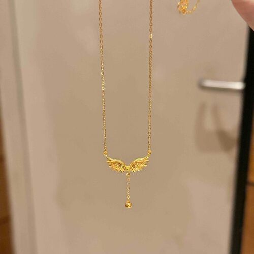 「鎏金飞羽」天使之翼金色翅膀项链女Y字流苏小金珠锁骨链轻奢