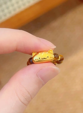 猫咪小法棍萌宠转运珠戒指猫眼色指环配饰女食指戒秋冬百搭高级感