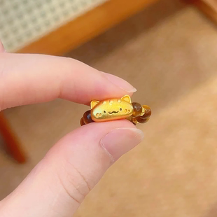 猫咪小法棍萌宠转运珠戒指猫眼色指环配饰女食指戒秋冬百搭高级感