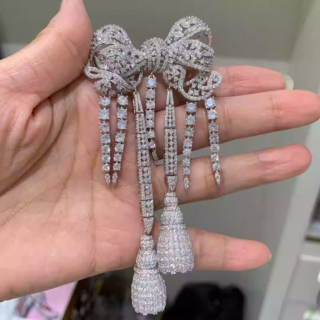卢浮宫大襟花胸针覆古重工宫廷蝴蝶结流苏仿锆石欧仁妮皇后同款