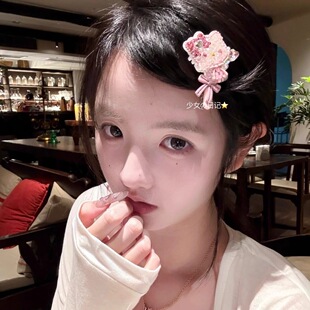 粉色满钻HelloKitty蝴蝶结发夹女甜美碎发刘海侧边夹高级感头发饰