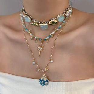 波西米亚风贝类串珠蝴蝶中式项链choker度假小众辣妹锁骨链高级感