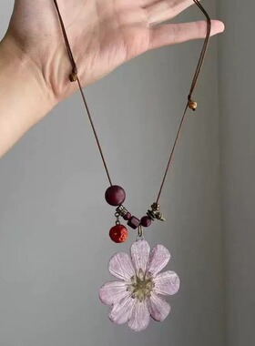 小众文艺紫色格桑干花长款项链