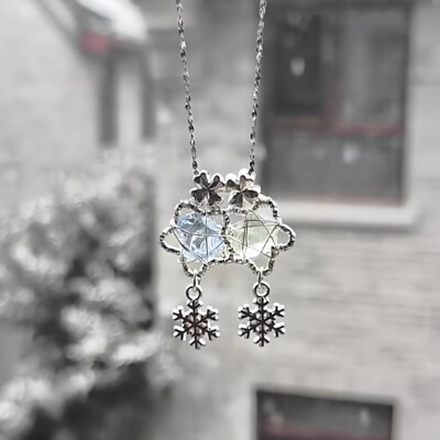 「雪晶星芒」冰晶雪花吊坠个性彩宝设计感梦幻秋冬情侣闺蜜项链
