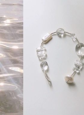 韩式清冷风高级感透明珠串纽扣手链女小众设计感水晶叠戴手链手串