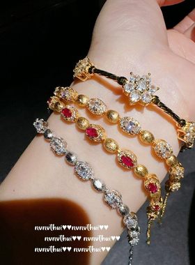 老钱风中古拉丝鸽血红色手链女款2025新款轻奢小众精致叠戴手配饰