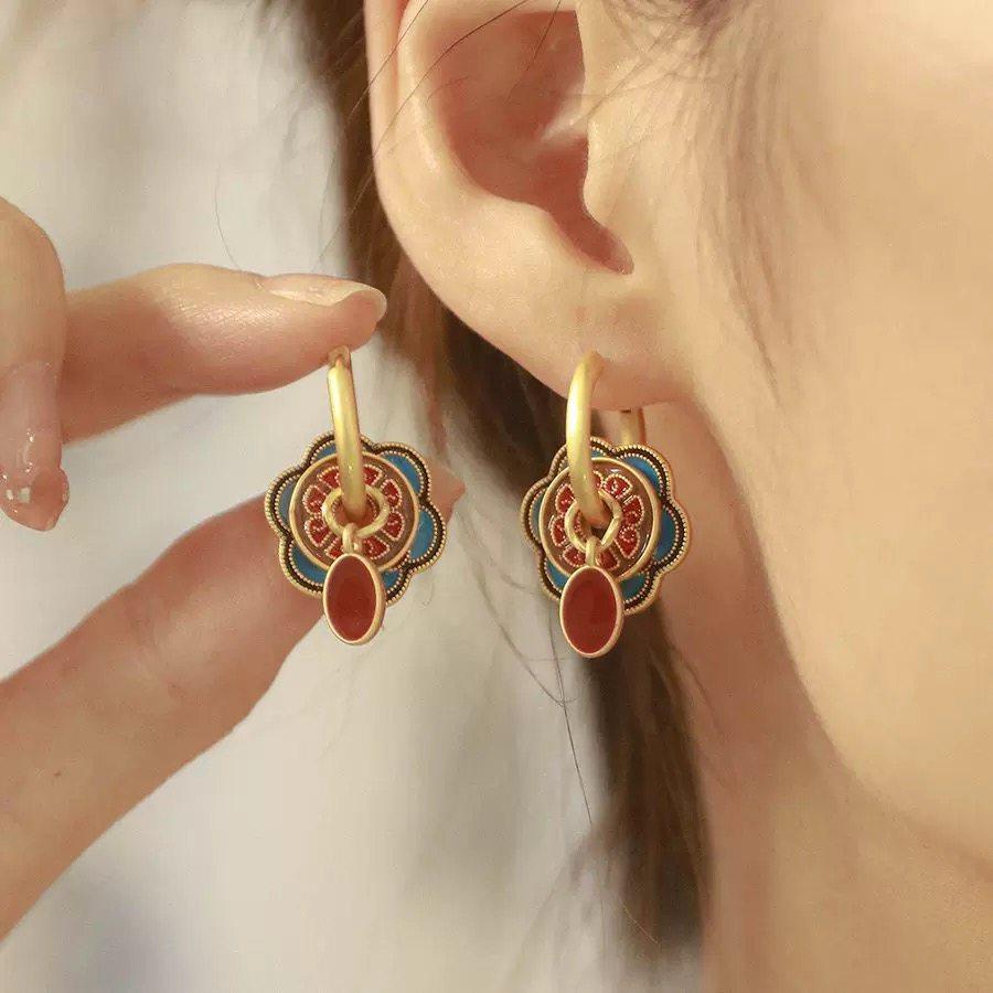 新中式彩色滴油珐琅耳环耳扣小众高级感时尚精致复古百搭国风耳饰,饰品/流行首饰/时尚饰品新,耳环,淘宝优惠券,粉丝福利购,淘宝优惠卷