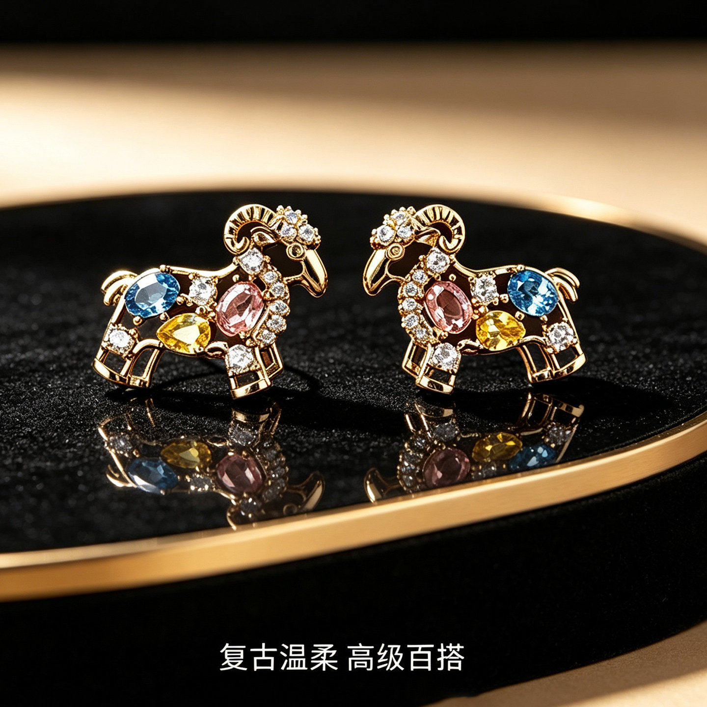 羊年彩色锆石本命年耳钉轻奢高级感时尚百搭气质小众精致耳钉爆款