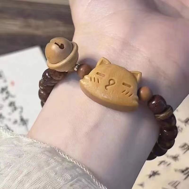 猫咪铃铛木质串珠新中式显白手链