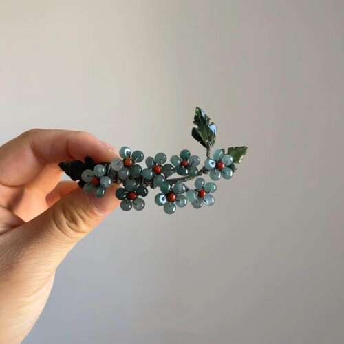 青枝衔珠新中式汉服串珠花朵发夹