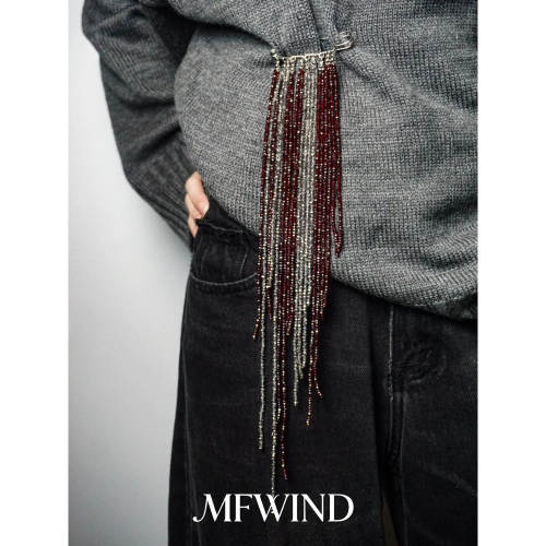 【ins爆火】高级拼接银红色串珠流苏胸针中古vintage别针西装配饰
