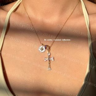 无畏之星·Fearless Heart~闪钻八芒星紫粉钻十字架项链2025新款