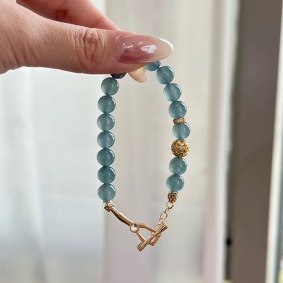 刘宇宁同款高颜值蓝珠手链单圈手串清冷贵气梦幻男女百搭手链蓝色