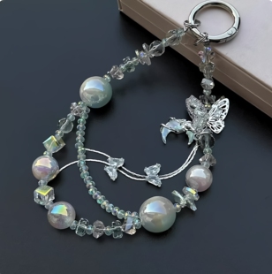 晨光蝶影彩色串珠手机链小众轻奢精致高级感个性斜挎可背重工挂饰
